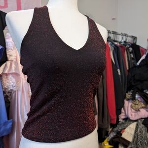 Women’s Glitter Knit V-Neck Tank Top - Red/Black